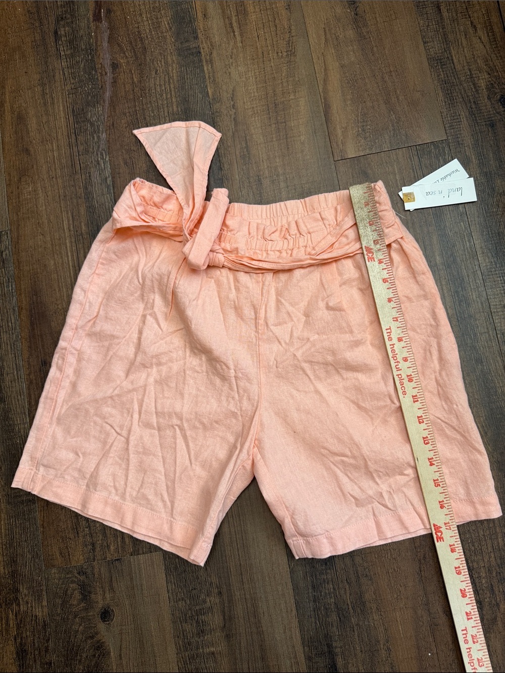 Tie-Waist Peach Bermuda Shorts 54% linen,46%rayon - Picture 7 of 11